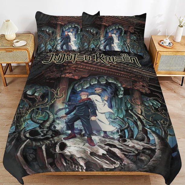 Jujutsu Kaisen Bedding Set Duvet Cover Comfortable and Lightweight Cartoon Bedding 3 Piece Bed Set