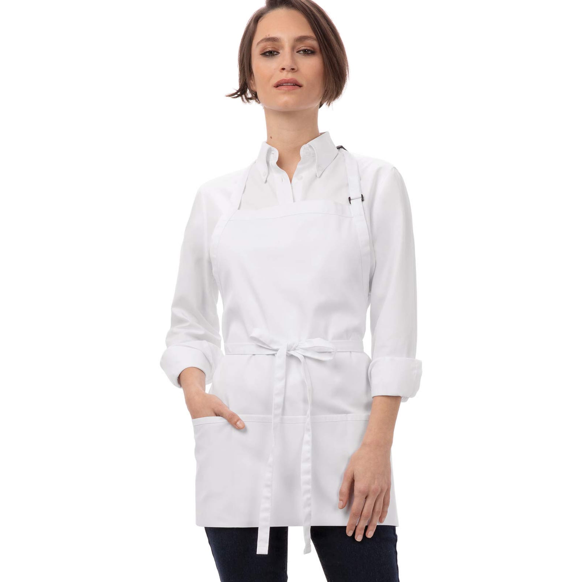 Delantal Unisex Chef Works Blanco Con Tres Bolsillos Y Ajustable