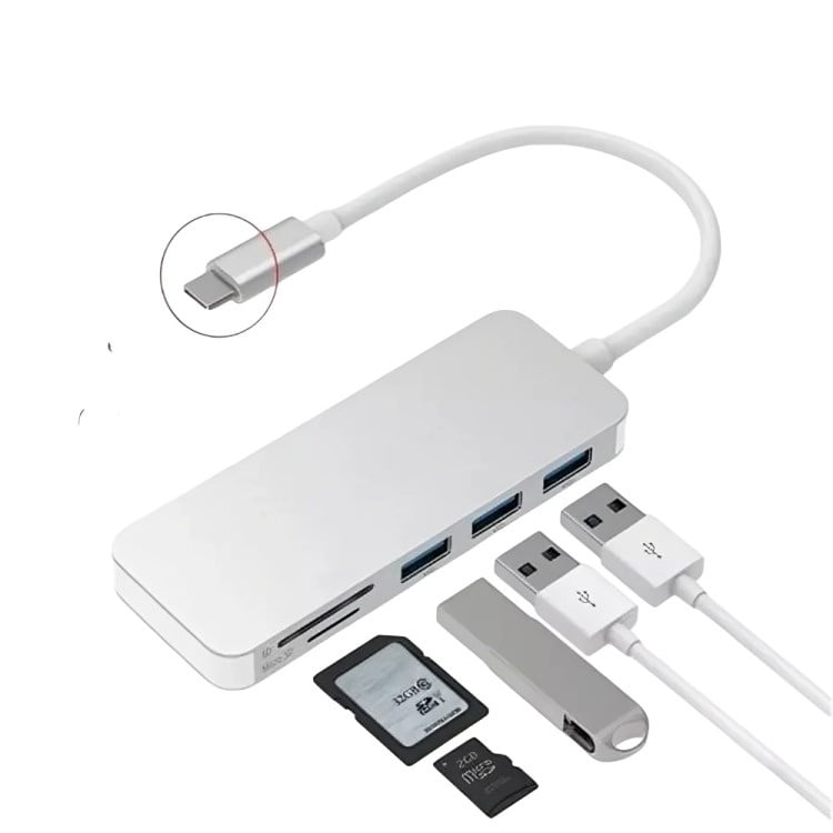 Genérico - Adaptador Type C Tipo C 3 X Usb 3.0, Tf, Micro Sd 5en1