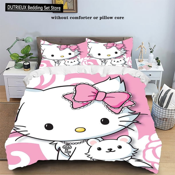 Sanrio Cartoon Hello Kitty Printed Home Three Piece Set Kitty Cat Pillowcase Duvet Cover Comfortable Twin Full Queen Size Bed Sheets