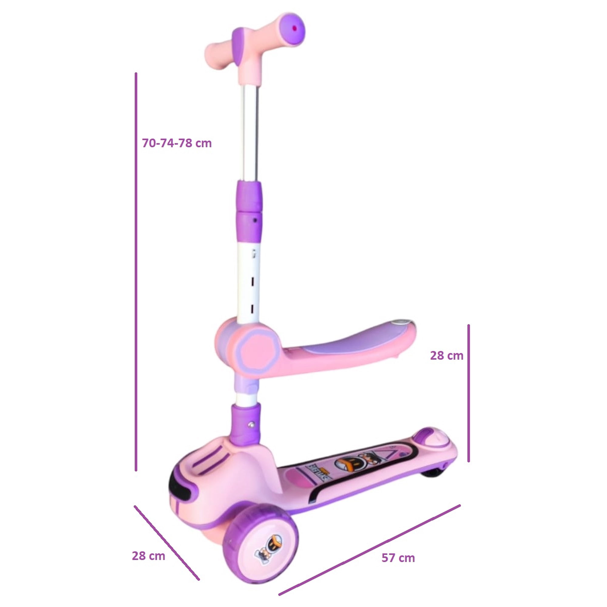 Vipnetwork - Monopatín Scooter Plegable Infantil 2 En 1 Luces Led Rosado