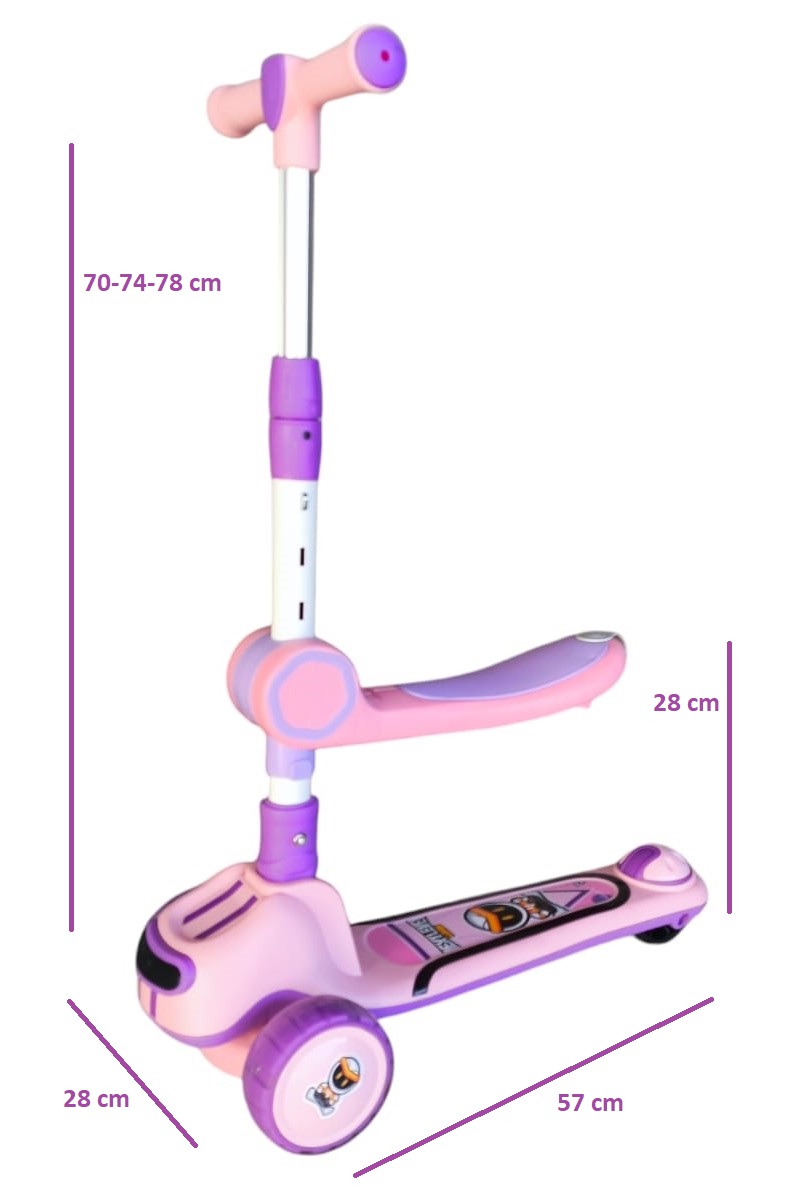 Vipnetwork - Monopatín Scooter Plegable Infantil 2 En 1 Luces Led Rosado