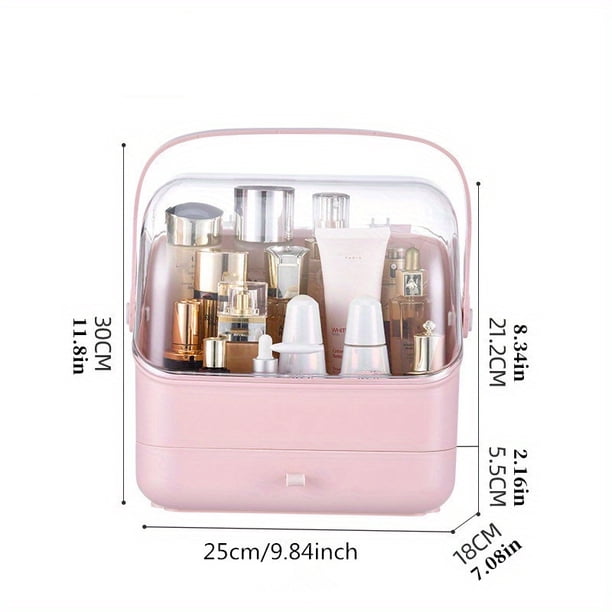 1pc Waterproof Makeup Organizer with Dustproof Cover and Portable Handle - Perfect for Bathroom, Bedroom, and Dresser - Keep Your Cosmetics Safe and Organized