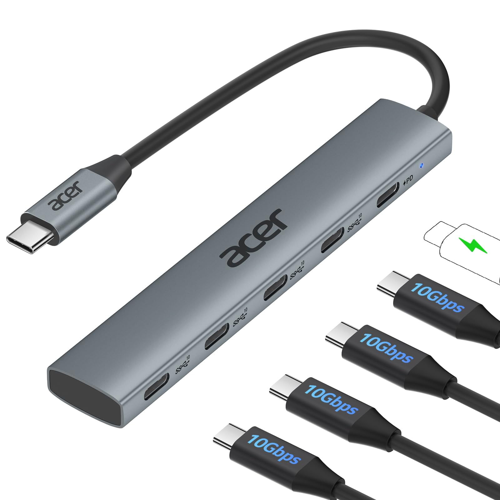 Hub Usb C Acer De 10 Gbps Con 4 Usb C 3.2 Y Pd Macbook Pro De 100 W