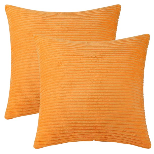 REGALWOVEN Paquete de 2 fundas de cojín de pana, fundas de cojín cuadradas decorativas suaves para sofá naranja 18" x 18"