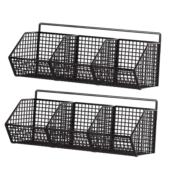 Cesta de frutas colgante minimalista, 2 uds., cesta colgante de pared, 3 rejillas, decoración de granja, resistente para frutas, verduras, aperitivos, , negro