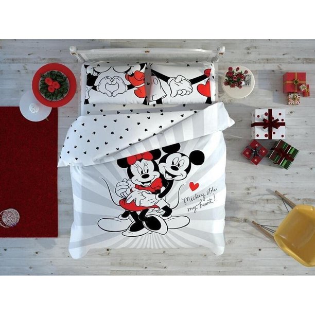 Minnie Mickey Mosue Quilt Duvet Cover Set Queen Home Textiles Bedding3-Piece Bedding Set