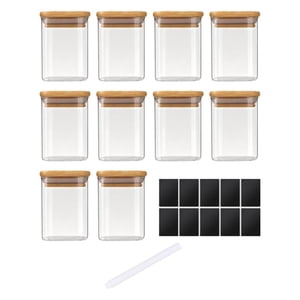 Magideal - 10X Tarros De Almacenamiento De Alimentos Contenedores De Almacenamiento De Vidrio Frasco De Vidrio Cuadrado Versátil Pequeño Bote Para Azúcar Café Té