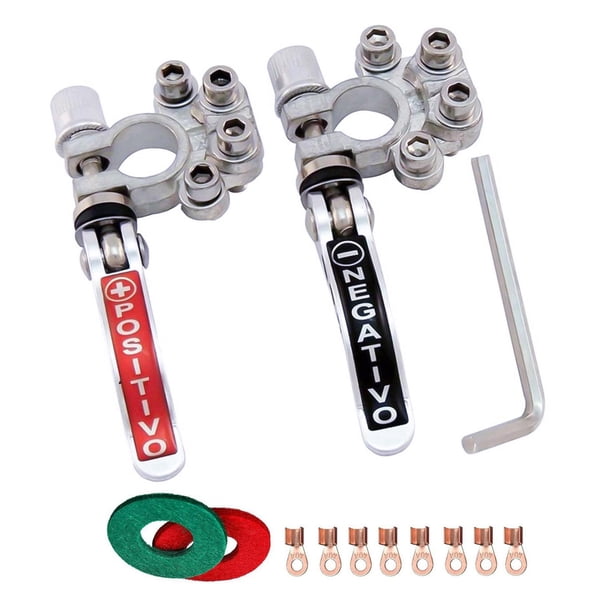 Conector de terminal de batería, para postes SAE Jis tipo a, terminal de batería de automóvil de latón, para automóviles, llave hexagonal RV, arandela Plata