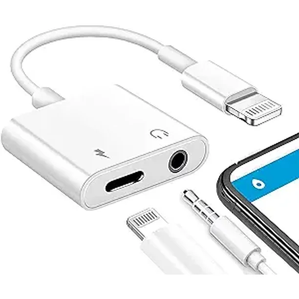 Adaptador De Audio y Carga para Iphone 2 en 1 Conector compatible Iphone a jack 3,5 auxiliar Original