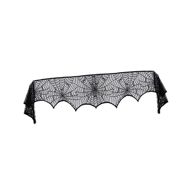 Decoración de repisa de Halloween, bufanda de telaraña para repisa, tela de araña de encaje gótico, tela para chimenea para cafetería, festival, sala Telaraña negra