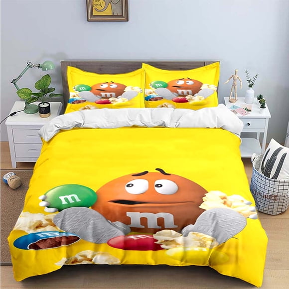 Fashion M&M Chocolate Logo Print Bedding Sets Exquisite Bed Supplies Set Duvet Cover Bed Comforter Set Bedding Set Luxury Gift