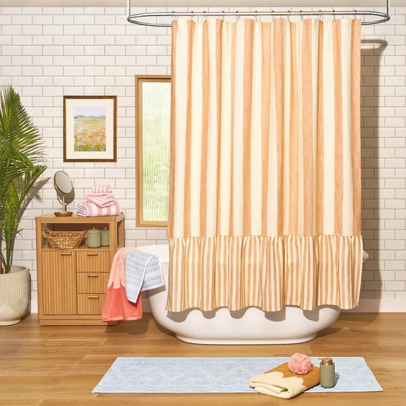 Cortina de Ducha Beautiful 183 x 183 cm Amber a Rayas 56% Algodón y 44% Poliéster