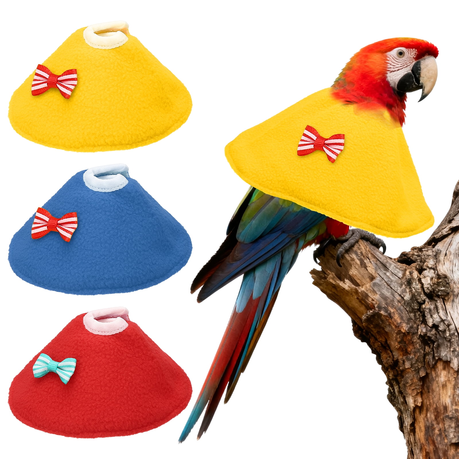 Collares para Aves Uxcell, Collar Cónico Protector de Recuperación, Conos Ajustables Suaves Anti-Mordeduras para el Cuello de Plumas (Amarillo/Azul/Rojo, M, 3 Piezas)