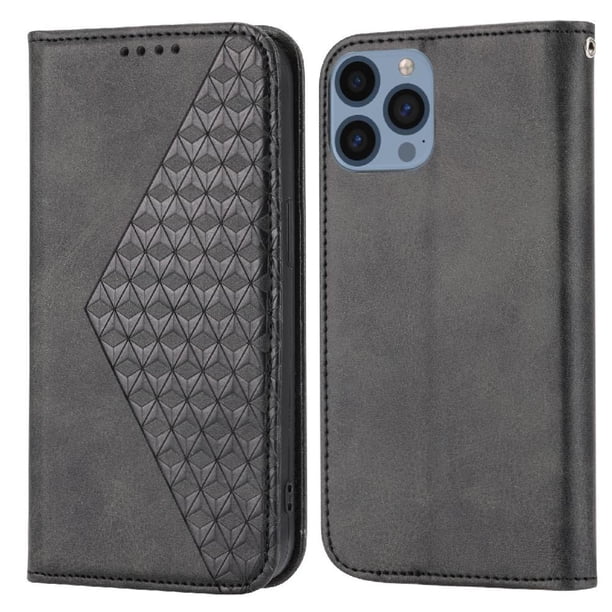 Funda Flip FOXDOCK para iPhone 14 Plus , Estilo Billetera con Diseño Rombo, Correa de Mano y Soporte, Uso Diario