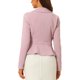 thumbnail image 3 of INSPIRE CHIC Blazer corto de trabajo para mujer, atuendo de regreso a clases para maestras, cuello con solapa, manga larga, chaqueta casual de oficina con volantes, talla S, color rosa, 3 of 6