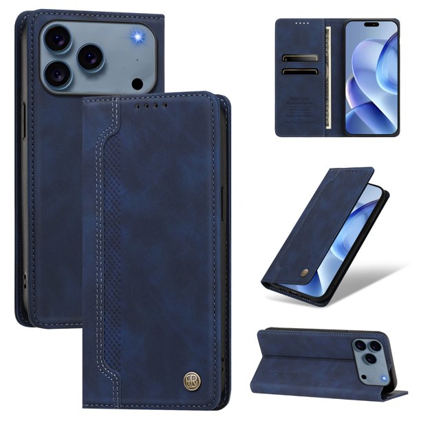 Funda Billetera para iPhone 18 Pro Imán y Resistente Azul
