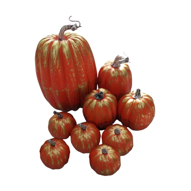 9x calabazas artificiales calabazas de espuma decoración del hogar otoño calabazas decorativas de varios tamaños decoración de Halloween para jardín rojo dorado