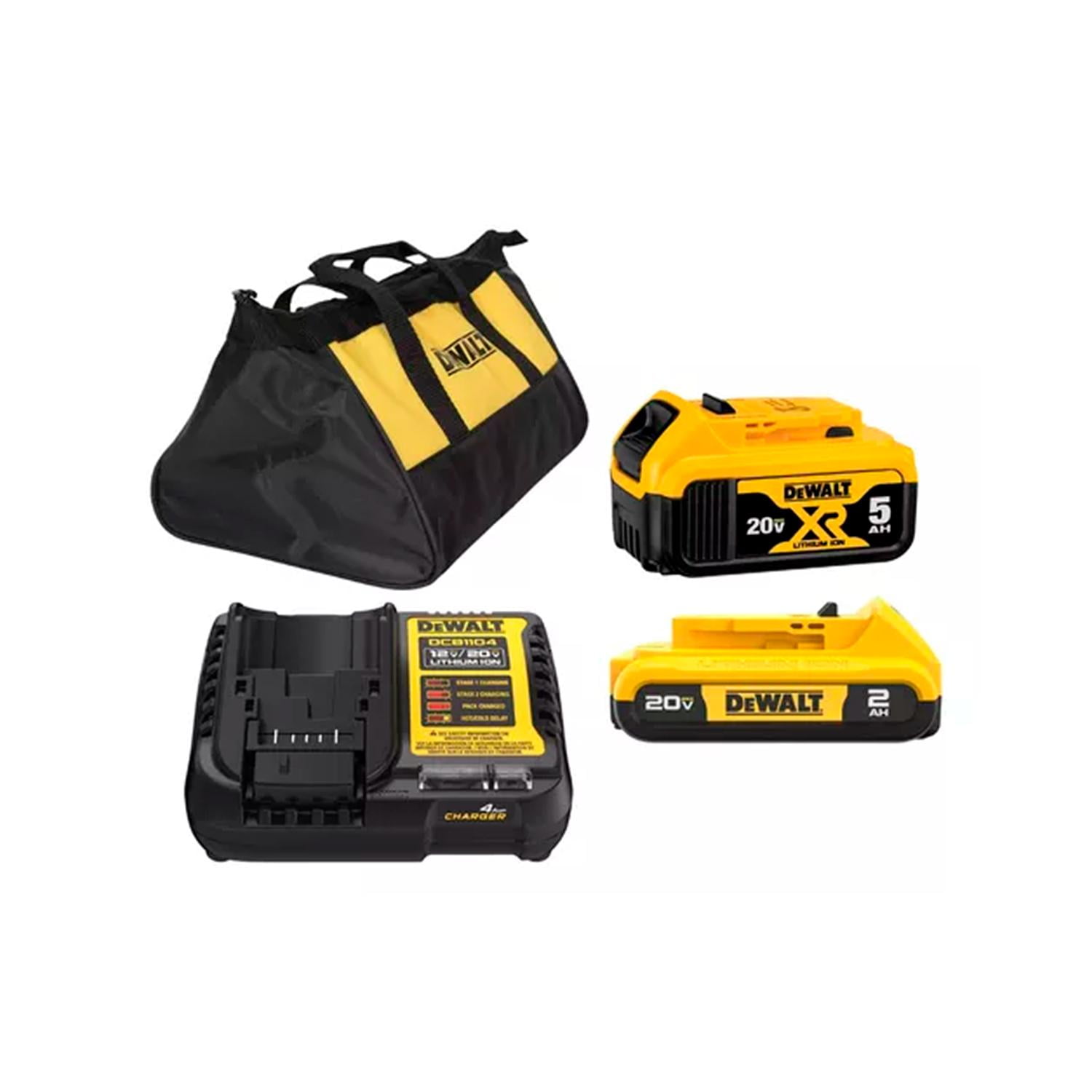 Kit 2 Baterías 20v + Cargador Dcb1104 Y Bolso Dewalt Dcb225ck-b2 Negro