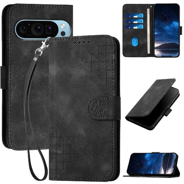 Funda Flip Premium Fibra de Carbono para Google Pixel 9 Pro XL con Soporte y Cierre Negro