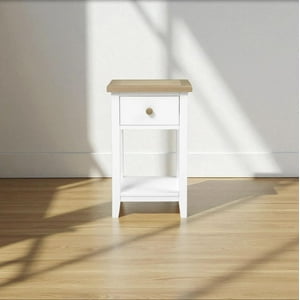 Arca Muebles - Velador De Madera 1 Cajon 40X35X65 Color Blanco Cubierta Natural