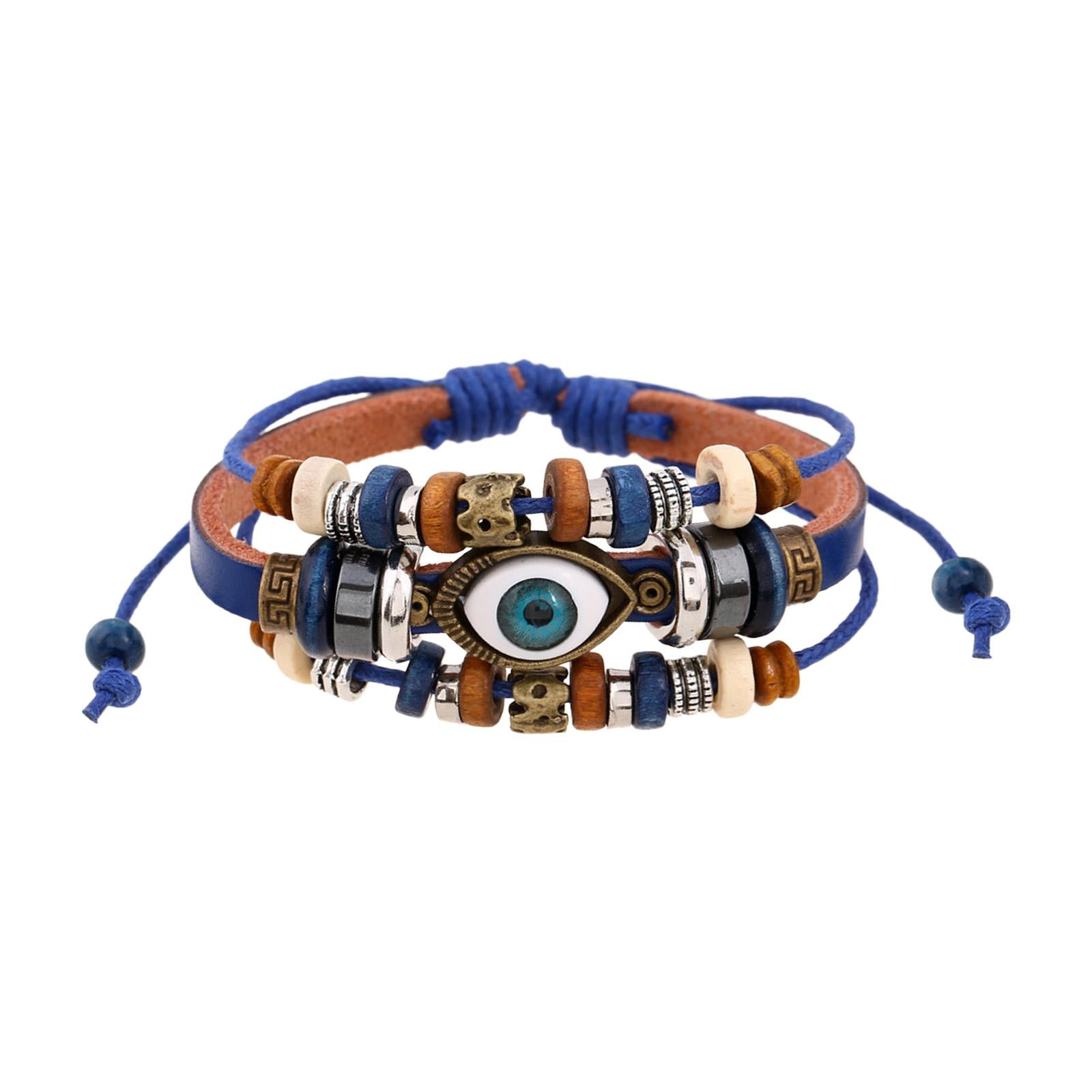 Ioensy - Pulsera De Cuero De Pu Multicapa Pulsera De Ojo Azul De Estilo Vintage