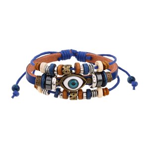 Ioensy - Pulsera De Cuero De Pu Multicapa Pulsera De Ojo Azul De Estilo Vintage