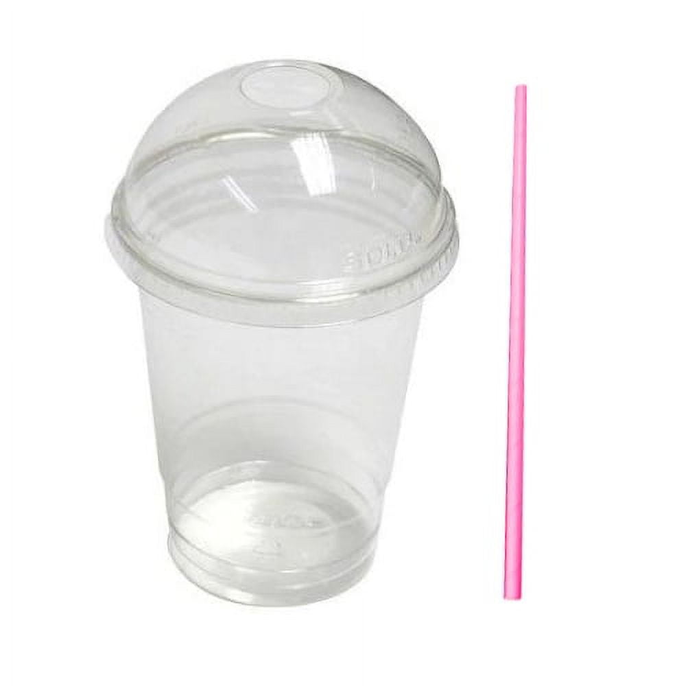 De Gaune - Vasos Plásticos Con Tapa Domo Y Bombilla Rosa/ 16oz (50 Unidades)