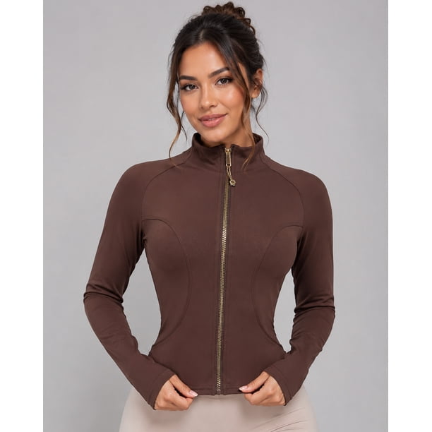 Chaqueta Deportiva Slim Fit Mujer Corte Crop Cierre Dorado