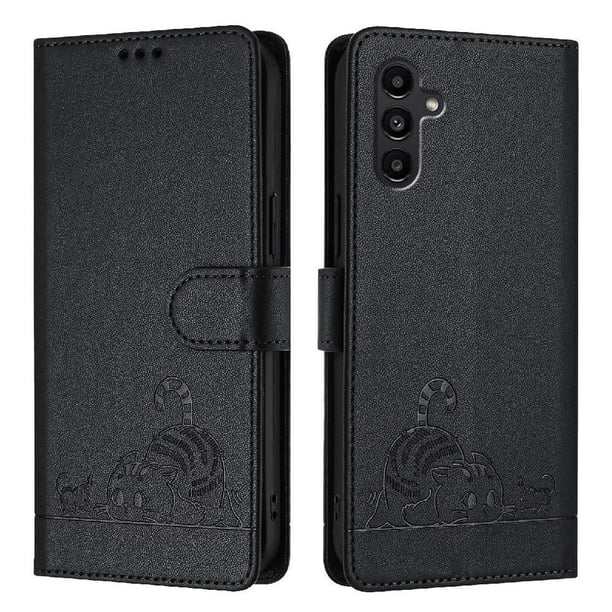 Funda tipo cartera FOXDOCK para Samsung Galaxy A04S con soporte, ranuras, RFID, diseño de gato
