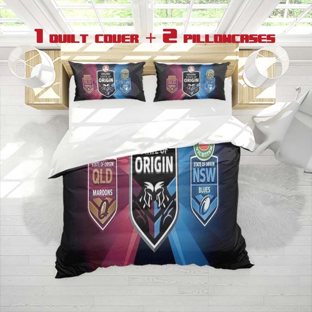 3pcs New South Wales Vs Queensland Printed Three Piece Bedding Set Soft Duvet Cover And Two Pillowcases
