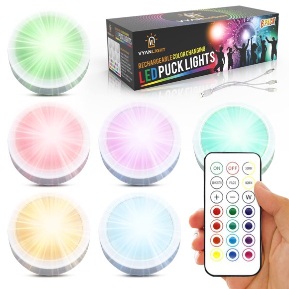 Luces LED Puck Recargables RGB VYANLIGHT - Pack de 6