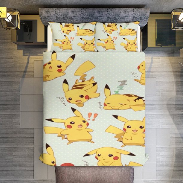 3 Piece Bedding SetTrends International Pokmon PikachuComforter Set for Kids Boys Teen Tween 3D Lightweight Microfiber Bedding Sets