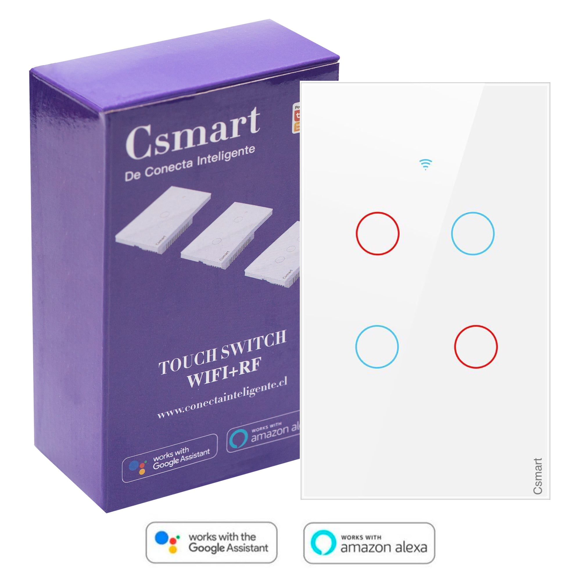 Conecta Inteligente - Interruptor Inteligente Wifi 4 Canales - Con Y Sin Cable Neutro- Blanco