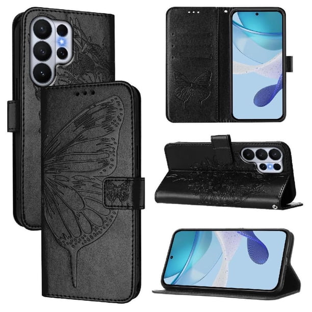 Funda Cartera Mariposa Para Samsung Galaxy S26 Ultra Con Soporte Y Ranuras Para Tarjetas Negro