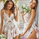 thumbnail image 1 of Elegant Lace Mesh Lingerie Set, Floral Print Deep V Side Split Slip Dress & Thong, Women's Sexy Lingerie & Underwear, 1 of 3