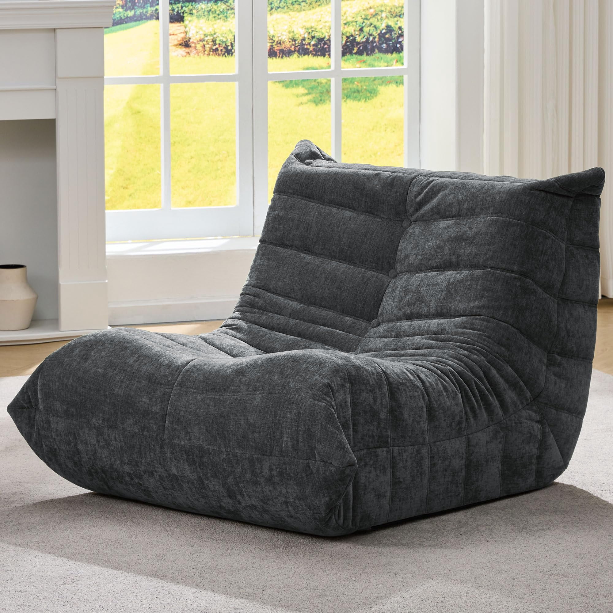 Sillón Puff Hobestluk De Espuma Viscoelástica, Pelo Sintético, Gris Oscuro