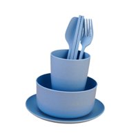 Magideal - Juego De Vajilla De Paja Reutilizable, 6 Platos Y Cuencos, Palillos, Cuencos Para Servir, Tazas Y Cubiertos, Juego De Platos Irrompibles Para Acampar Azul