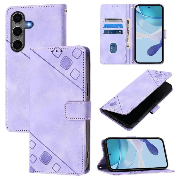 Funda Cartera para Samsung Galaxy S24 Plus con Soporte y Ranuras, Resistente a Golpes y Rayones Morado