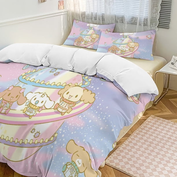 Cinnamoroll Quilt Set Thicken Soft 3 Pieces Bedding Set All Season Duvet Cove with 2 Pillowcases for Adult Women Girls Teens Home Room Decor