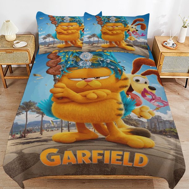 x42 Garfield Bed Duvet Cover Microfiber Bedding Sets 3D Printed Lightweight 3 Piece Comforter Sets, 1 Duvet Cover And 2 Pillow Shams for Kids Boys Girls 79"x90" jn42