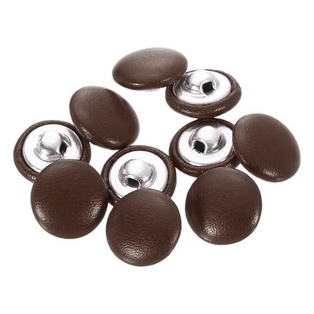 Uxcell 25pcs Botón Redondo con Cubierta de Cuero PU de 15mm con Vástago de Aluminio, Marrón