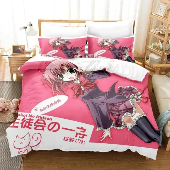 Student Councils Discretion Bedding Set Boys Girls Size Seitokai no Ichizon Duvet Cover Pillowcase Bed Kids Adult Bed Sheets