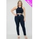 thumbnail image 4 of Saronite Conjunto de Top Corto Elástico de Tirantes Lisos y Pantalón Fruncido Largo, Azul Marino (Talla Grande para Mujer), 4 of 5