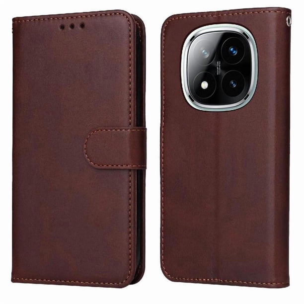 Funda Billetera para Xiaomi Redmi Note 14 Pro Plus 5G con Porta Tarjetas y Soporte Ajustable Marrón