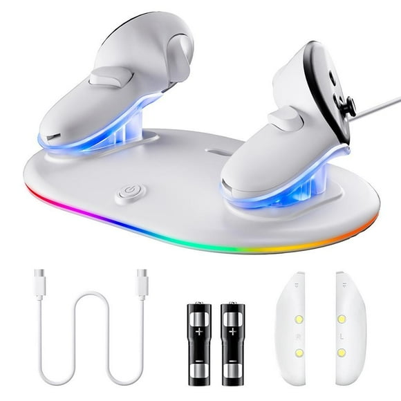 Compatible con Meta Quest 2/3/3s VR Controller Charging Dock Stand for Game Controllers - Estación de carga rápida con indicador LED-Blanco