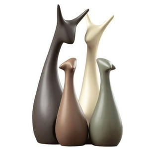 Crusec - Juego De 4 Adornos Abstractos Familia De Ciervos De Cerámica