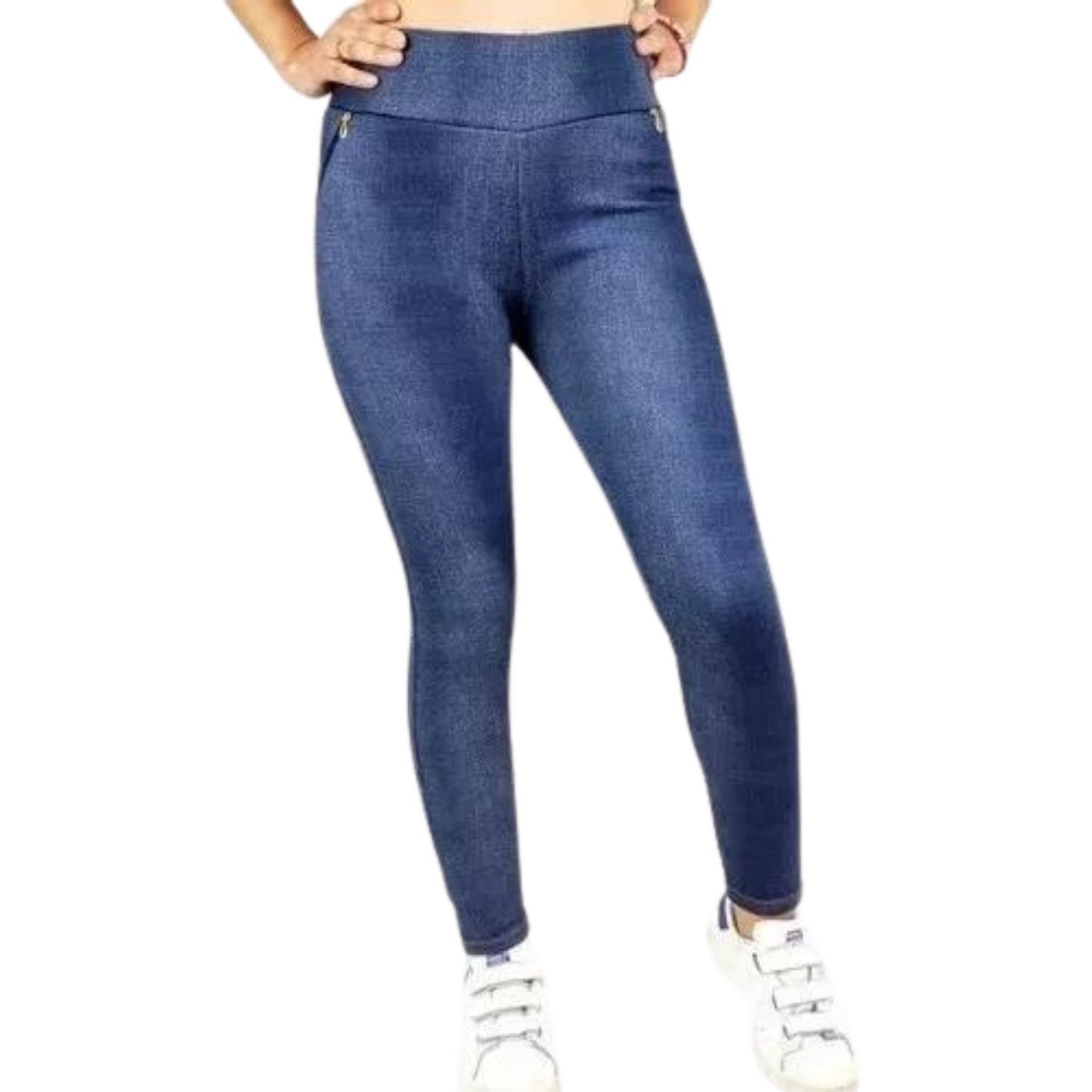 Likeshop - Pantalón Calza Tela Jeans Forro Piel Cierres 338