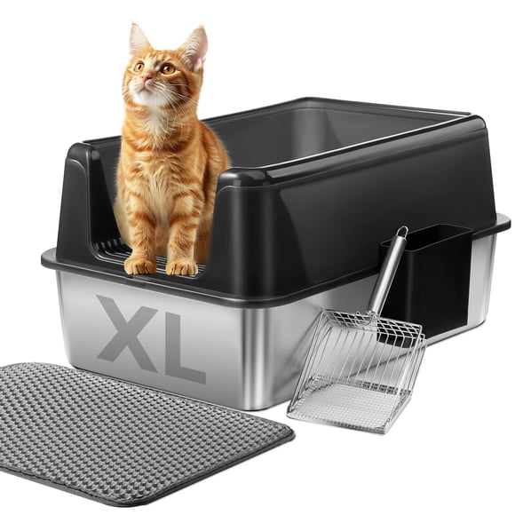 Caja de arena para gatos Marchul de acero inoxidable XL con paredes altas