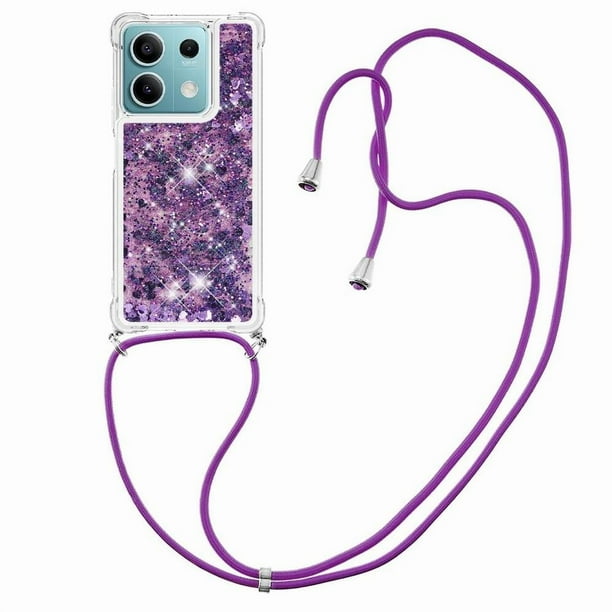 Funda FOXDOCK para Xiaomi Redmi Note 13 5G con Cuerda Ajustable, Brillo Líquido, Protección Antigolpes y Lente – Ideal para Regalo